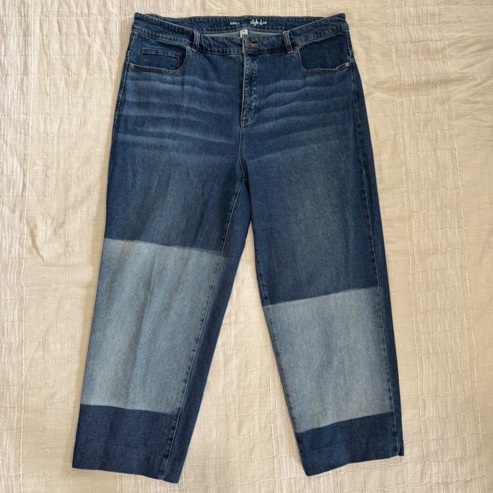 Style & Co Womens 16W Ankle Jeans Blue 38x25 in Colorblock High Rise Straight